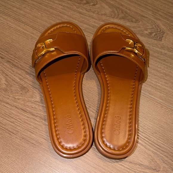 Chloe Tan Leather Slide Sandals - Picture 3 of 6